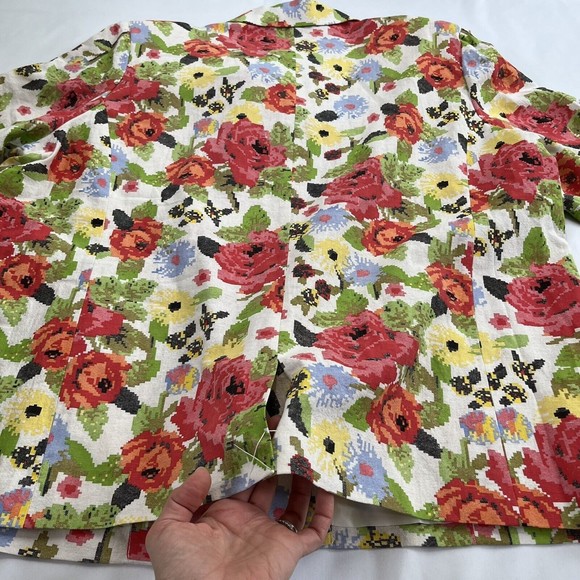 Vintage 90s Jacket Blazer Blair Womens 2XL Faux Stitch Floral Open Front Pockets - Picture 11 of 11